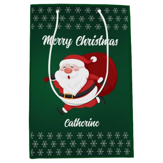 季節のモダンサンタクロースのメリークリスマス ミディアムペーパーバッグ (正面)