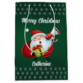 季節のモダンサンタクロースのメリークリスマス ミディアムペーパーバッグ (正面)