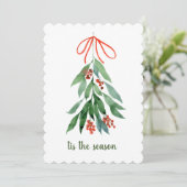 季節のヤドリギの水彩クリスマスホリ シーズンカード (スタンド正面)