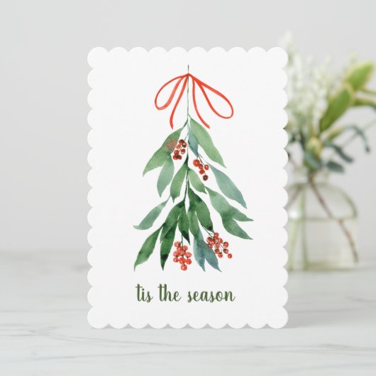 季節のヤドリギの水彩クリスマスホリ シーズンカード (スタンド正面)