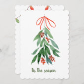 季節のヤドリギの水彩クリスマスホリ シーズンカード (正面/裏面)