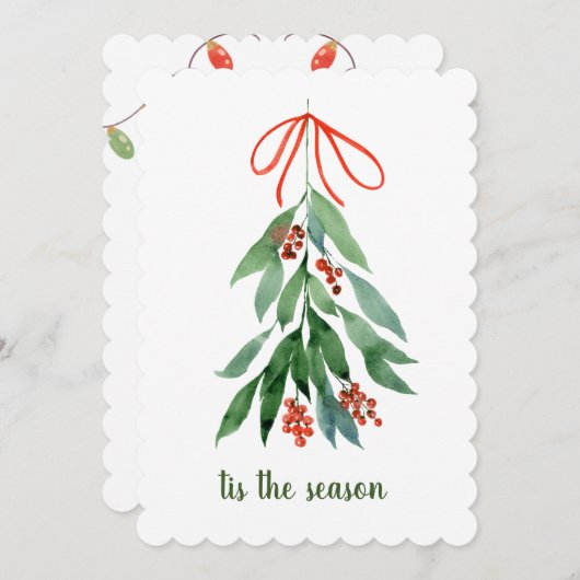 季節のヤドリギの水彩クリスマスホリ シーズンカード (正面/裏面)