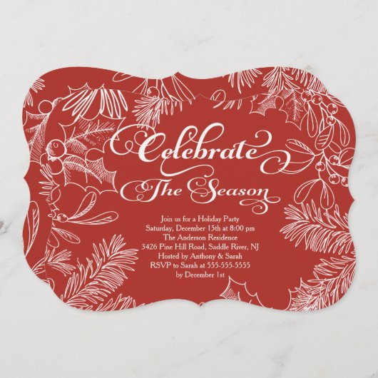 季節の休日のパーティの招待状を祝って下さい 招待状 (正面/裏面)