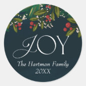 季節の喜びパーソナライズドクリスマスホリデー ラウンドシール (正面)