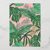 季節の喜びピンクサンタフラミンゴ熱帯葉の 箔シーズンカード (裏面)