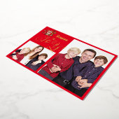 季節の喜び家族の写真クリスマスリース赤いフレーム 箔シーズンカード (回転した状態)