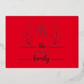 季節の喜び家族の写真クリスマスリース赤いフレーム 箔シーズンカード (裏面)