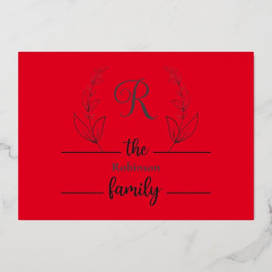 季節の喜び家族の写真クリスマスリース赤いフレーム 箔シーズンカード (裏面)