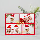 季節の喜び家族の写真クリスマスリース赤 箔シーズンカード (立ち正面)
