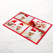 季節の喜び家族の写真クリスマスリース赤 箔シーズンカード (回転した状態)