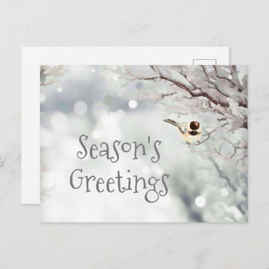 季節の挨拶かわいい冬の霜鳥 シーズンポストカード (正面/裏面)