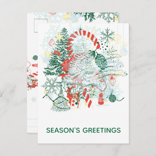 季節の挨拶すべてをクリスマスレッドグリーン シーズンポストカード (正面/裏面)