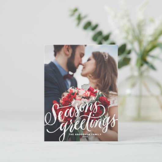 季節の挨拶のチョークのレタリングの写真の休日 シーズンポストカード (スタンド正面)