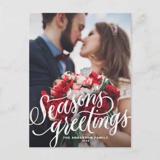季節の挨拶のチョークのレタリングの写真の休日 シーズンポストカード (正面)