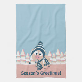 季節の挨拶のブタ キッチンタオル