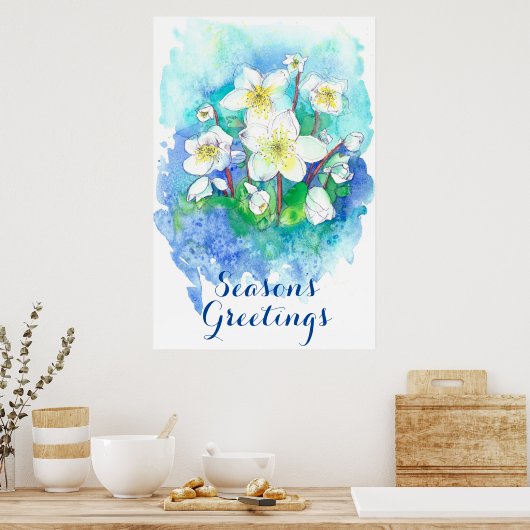 季節の挨拶のヘレボアのクリスマスフラワー ポスター (キッチン)