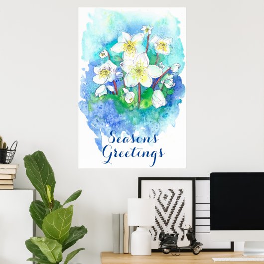 季節の挨拶のヘレボアのクリスマスフラワー ポスター (ホームオフィス)