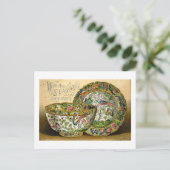 季節の挨拶のヴィンテージの中国はビクトリア時代の人を皿に盛ります シーズンポストカード (スタンド正面)