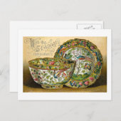 季節の挨拶のヴィンテージの中国はビクトリア時代の人を皿に盛ります シーズンポストカード (正面/裏面)