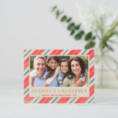 季節の挨拶の写真ストライプクリスマス シーズンポストカード (スタンド正面)