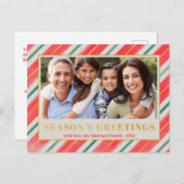 季節の挨拶の写真ストライプクリスマス シーズンポストカード (正面/裏面)