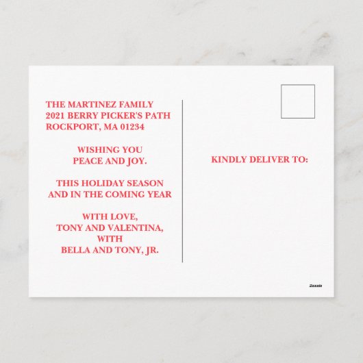 季節の挨拶の写真ストライプクリスマス シーズンポストカード (裏面)