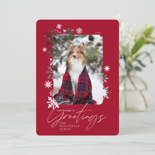 季節の挨拶の冬の雪の結晶ファミリーの写真 シーズンカード (スタンド正面)