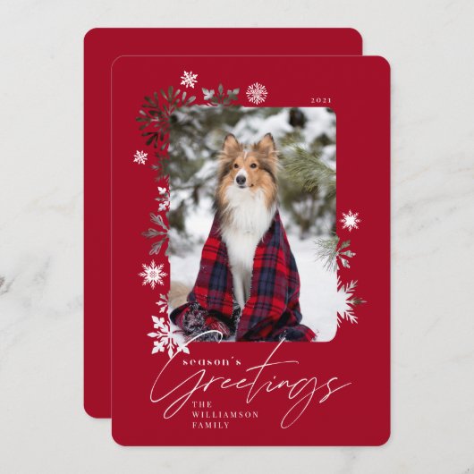 季節の挨拶の冬の雪の結晶ファミリーの写真 シーズンカード (正面/裏面)