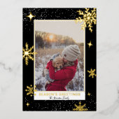 季節の挨拶の星雪の黒い写真 箔シーズンカード (正面)