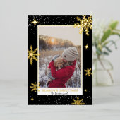 季節の挨拶の星雪の黒い写真 箔シーズンカード (立ち正面)