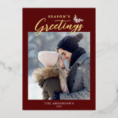 季節の挨拶の書道写真赤金ゴールド 箔シーズンカード (正面)