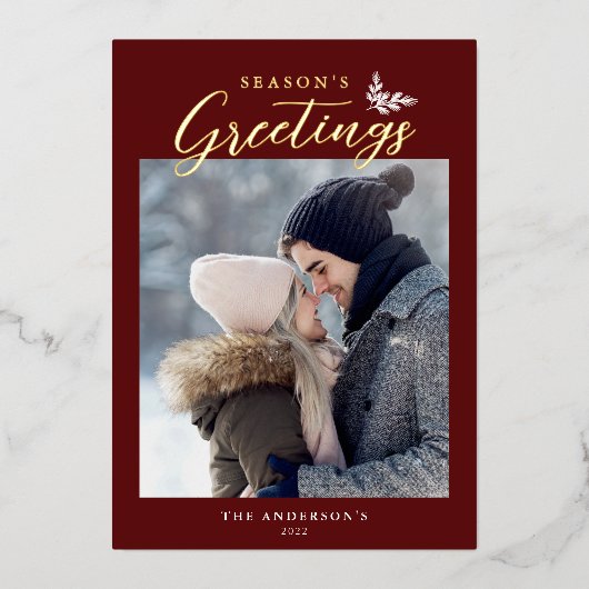 季節の挨拶の書道写真赤金ゴールド 箔シーズンカード (正面)