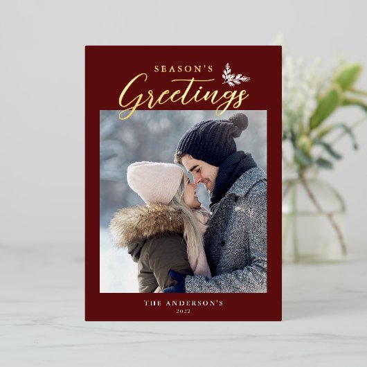 季節の挨拶の書道写真赤金ゴールド 箔シーズンカード (立ち正面)