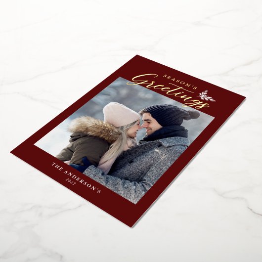 季節の挨拶の書道写真赤金ゴールド 箔シーズンカード (回転した状態)