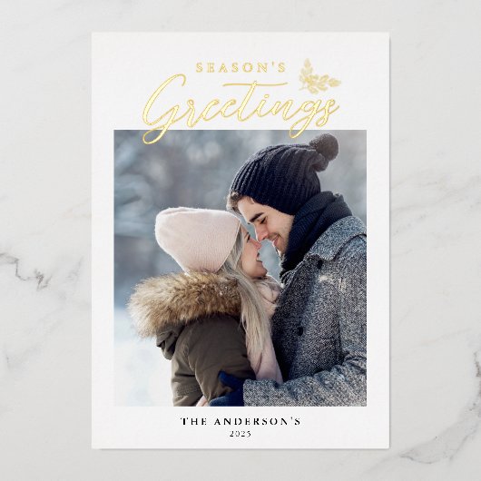 季節の挨拶の書道写真金ゴールド 箔シーズンカード (正面)