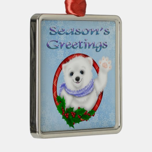 季節の挨拶の白くま優れた正方形のOrnam メタルオーナメント (右)