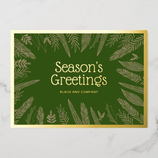 季節の挨拶の緑のクリスマス企業の 箔シーズンカード (正面)