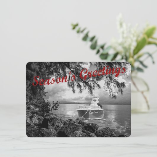 季節の挨拶の船遊びのサンタの平らな休日カード シーズンカード (スタンド正面)