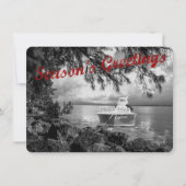 季節の挨拶の船遊びのサンタの平らな休日カード シーズンカード (正面)