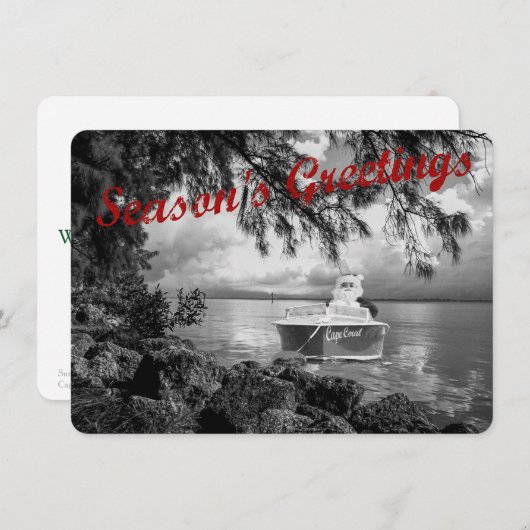 季節の挨拶の船遊びのサンタの平らな休日カード シーズンカード (正面/裏面)