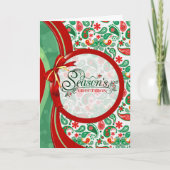季節の挨拶の赤と緑のペイズリー シーズンカード (正面)