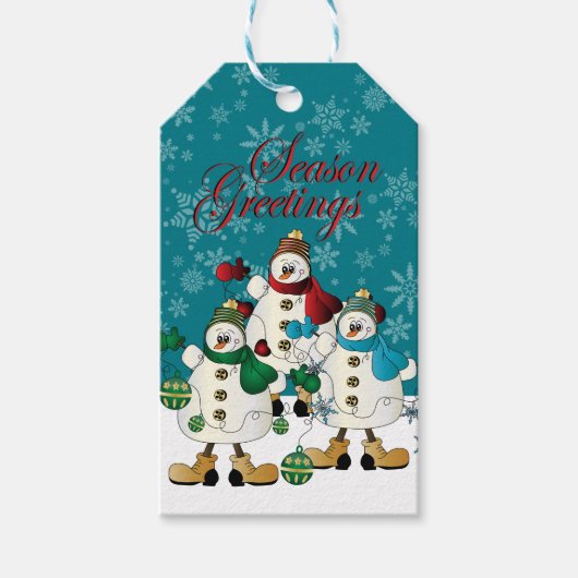 季節の挨拶の雪だるまの友達|のクリスマス ギフトタグ (正面)
