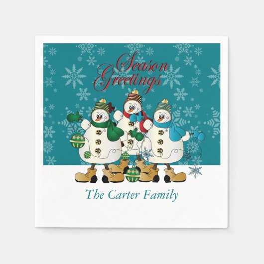 季節の挨拶の雪だるまの相棒|のクリスマス スタンダードカクテルナプキン (正面)