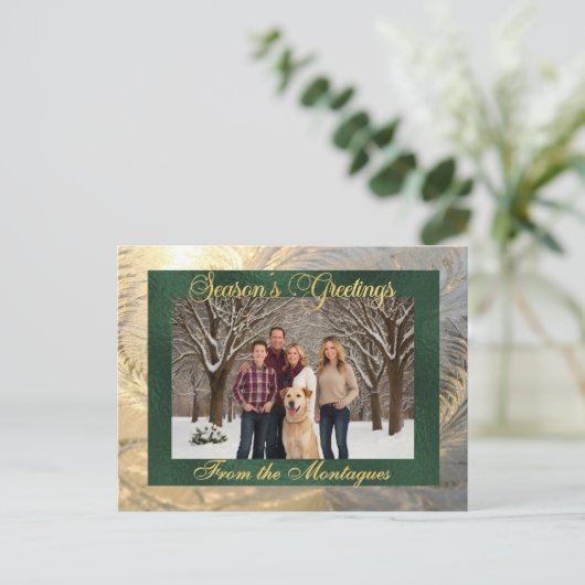 季節の挨拶の霜と縁ど写真 – 緑 シーズンポストカード (スタンド正面)