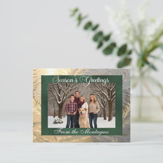 季節の挨拶の霜と縁ど写真 – 緑 シーズンポストカード (スタンド正面)