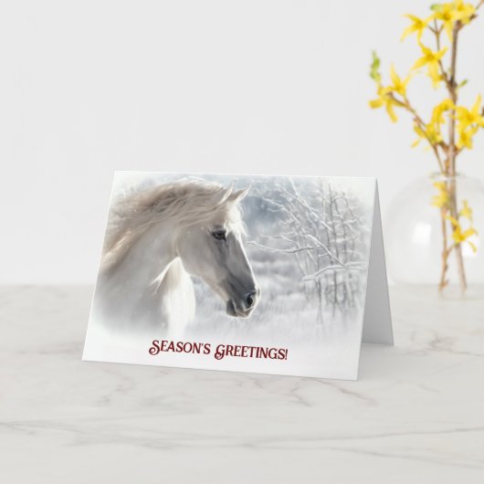 季節の挨拶の馬と雪の美しさ カード (黄色い花)
