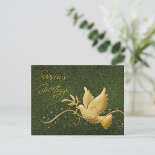 季節の挨拶は平和を行う金ゴールドクリスマスの挨拶 シーズンポストカード (スタンド正面)