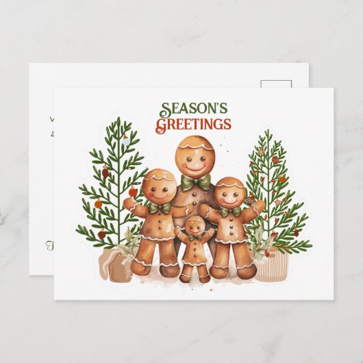 季節の挨拶クリスマスジンジャーブレッドの家族 ポストカード (正面/裏面)