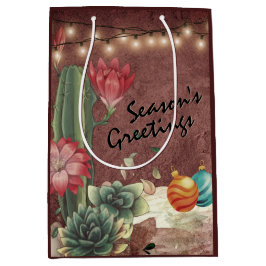 季節の挨拶サボテンと多肉食のクリスマス ミディアムペーパーバッグ