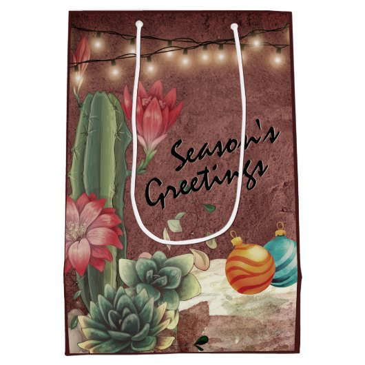 季節の挨拶サボテンと多肉食のクリスマス ミディアムペーパーバッグ (裏面)